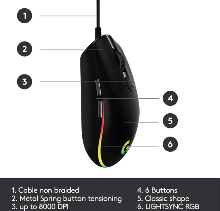 Logitech G203/G102 Lightsync schwarz, USB