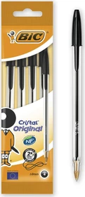 BIC Cristal Original medium Kugelschreiber schwarz/transparent, 4er-Pack