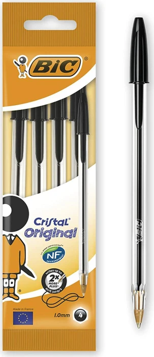 BIC Cristal Original medium Kugelschreiber schwarz/transparent, 4er-Pack