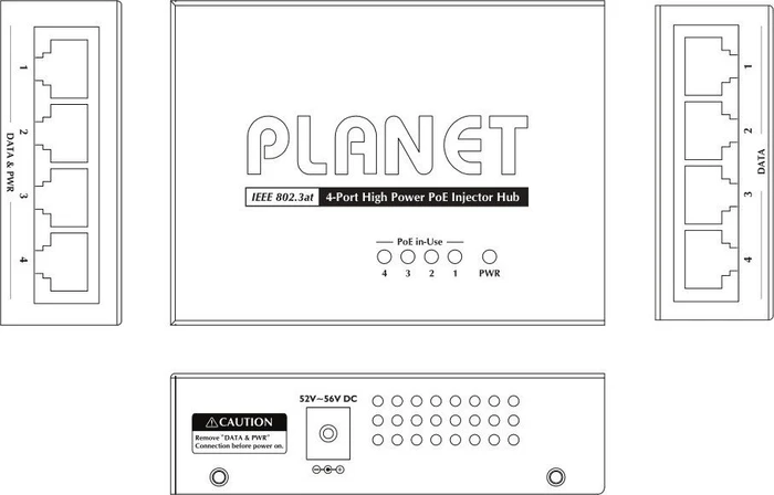 Planet Desktop Gigabit PoE-Injektor, 4x RJ-45, 120W PoE+