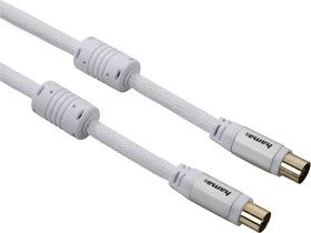 Hama Antennen-Kabel, Koax-Stecker - Koax-Kupplung, Gewebe, 2.0m, 95dB, weiß (00056581)