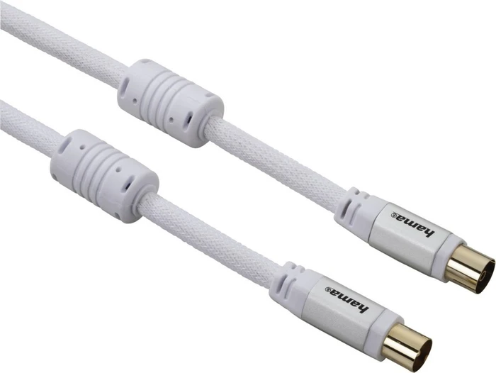 Hama Antennen-Kabel, Koax-Stecker - Koax-Kupplung, Gewebe, 2.0m, 95dB, weiß