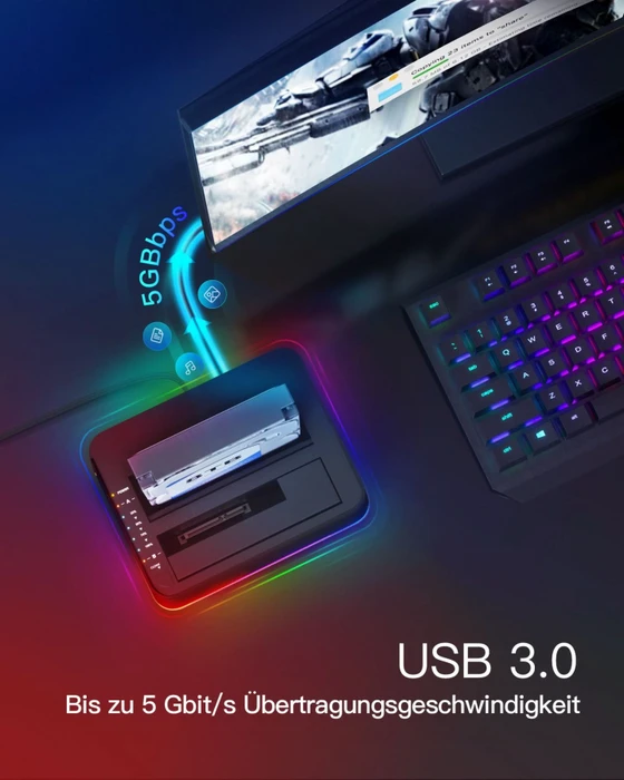 Inateck RGB Festplatten Dockingstation mit Offline-Klonfunktion, USB-B 3.0