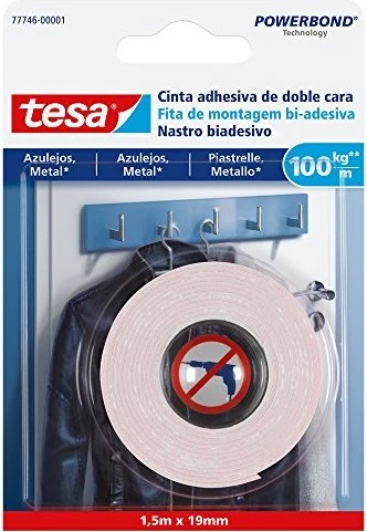 tesa Powerbond Ultra Strong Montageband Fliesen & Metall transparent, Klebeband, 19mm/1.5m, 1 Stück