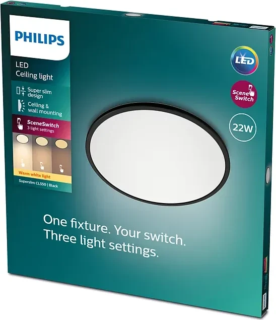 Philips Super Slim LED-Panel rund 22W schwarz