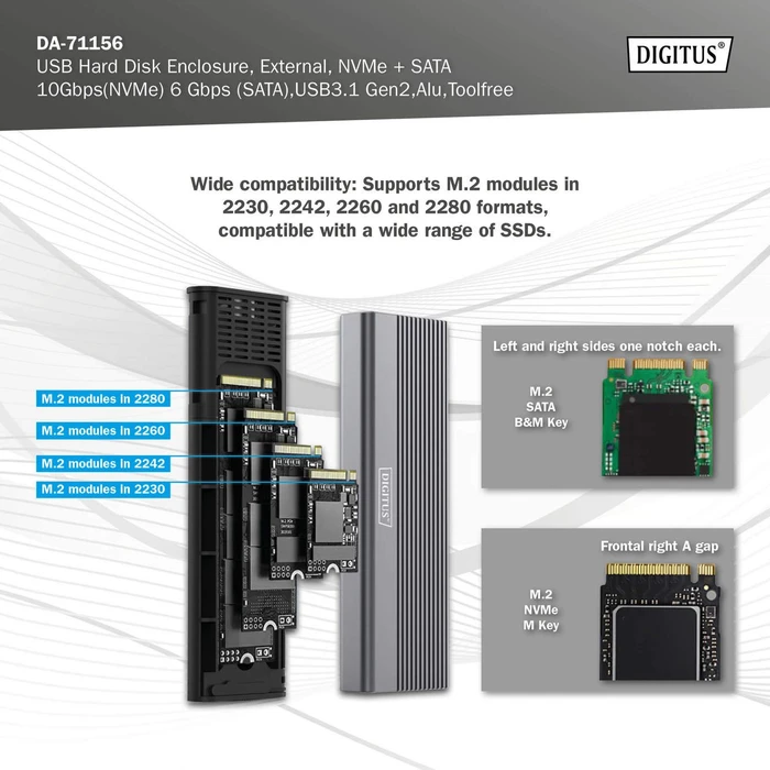 Digitus Festplattengehäuse für M.2 NVMe SSD, USB-C 3.1