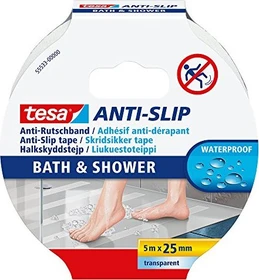tesa Anti-Rutschband Bad & Dusche transparent, Klebeband, 25mm/5m, 1 Stück