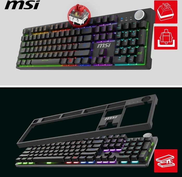 MSI FORGE GK320, LEDs RGB, hot-swap, RED Switches, USB, DE
