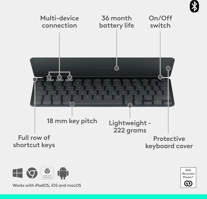 Logitech Keys-To-Go 2 für iPad, Grafit, Bluetooth, DE