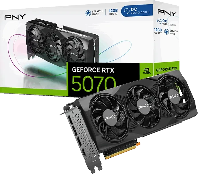 PNY GeForce RTX 5070 Overclocked Triple Fan, 12GB GDDR7, HDMI, 3x DP