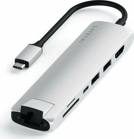 Satechi USB-C Slim Multi-Port with Ethernet Adapter silver Dual-Slot-Cardreader, USB-C 3.0 [Stecker] (ST-UCSMA3S)