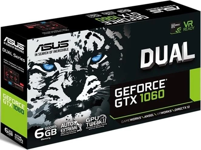 ASUS Dual GeForce GTX 1060, DUAL-GTX1060-6G, 6GB GDDR5, DVI, 2x HDMI, 2x DP
