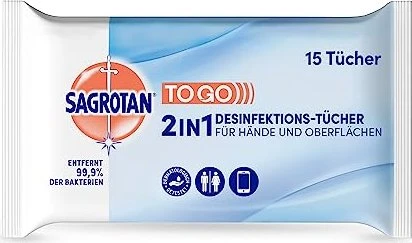 Sagrotan 2in1 Hand-/Flächendesinfektionstücher, 15 Stück
