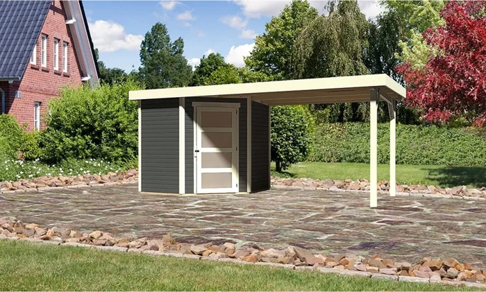 Karibu Schwandorf 3 Gartenhaus inkl. Anbau 2.8m terragrau