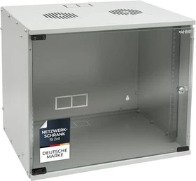 HMF 65700 19" Serverschrank 9HE, unmontiert, Sicherheitsglastür, IP20, grau, 400mm tief