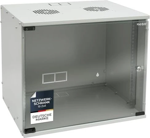 HMF 65700 19" Serverschrank 9HE, unmontiert, Sicherheitsglastür, IP20, grau, 400mm tief