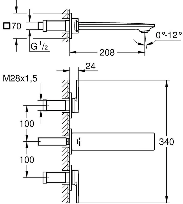 Grohe Allure 3-Loch-Waschtischbatterie 1/2" supersteel (20193DC2) – Bild 5 von 5