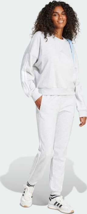 adidas Essentials 3-Streifen French Terry Cuffed Trainingshose lang light grey heather/white (Damen)