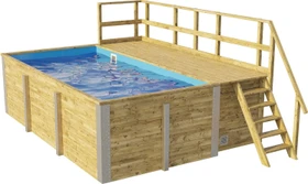 Weka 595 A Massivholz Frame Pool mit Filterpumpe, Leiter und Sonnendeck rechteckig 416x309x203cm