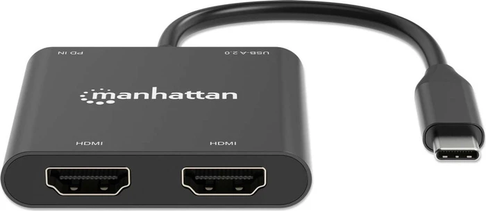 Manhattan USB-C auf 2x HDMI Adapter mit USB PD, USB-C 3.0 [Stecker]