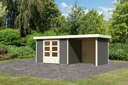 Karibu Askola 4 Gartenhaus inkl. Anbau 2.4m + Rück- und Seitenwand terragrau