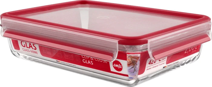 Emsa Clip&Close Glas rechteckig Aufbewahrungsbehälter 2l rot