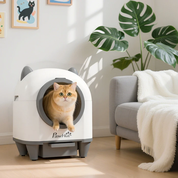 PawHut Selbstreinigende Katzentoilette mit App-Steuerung, grau/weiß, 1.5kg