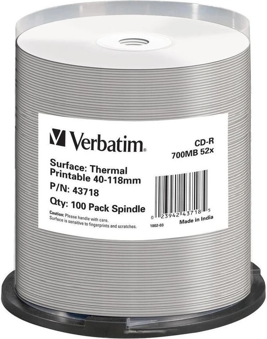 Verbatim DataLifePlus CD-R 80min/700MB, 52x, 100er Spindel, thermal printable