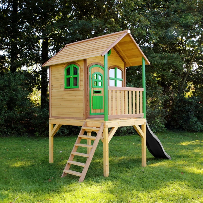 Axi Spielhaus Laura braun/grün mit Rutsche grau