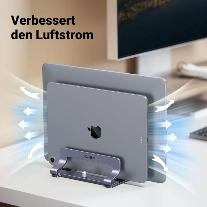 Ugreen Vertikaler Laptopständer, 3 Slot, grau, verstellbar