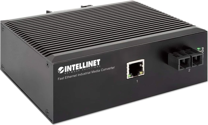 Intellinet Industrial Railmount Media Converter, RJ-45, SC-Duplex SM 20km