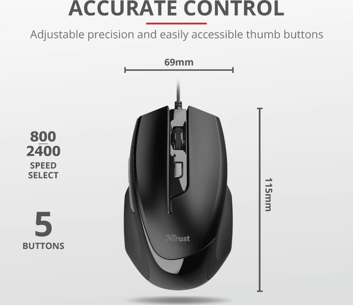 Trust Voca Comfort Mouse schwarz, USB