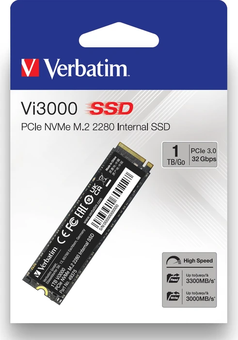 Verbatim Vi3000 PCIe NVMe SSD 1TB, M.2 2280 / M-Key / PCIe 3.0 x4