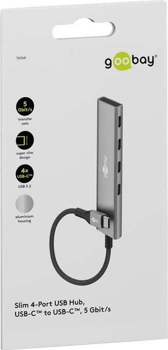 Wentronic goobay Slim 4-Port USB-Hub, 4x USB-C 3.0, USB-C 3.0 [Stecker]
