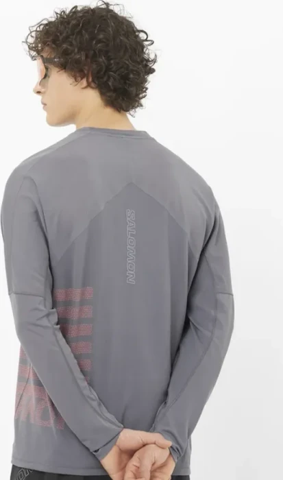 Salomon Sense Aero Graphic Laufshirt langarm castlerock/neon flame (Herren)