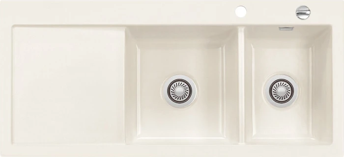 systemceram Mera Double Einbau Becken rechts mit Ablauffernbedienung magnolie