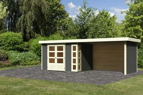 Karibu Kerko 4 Gartenhaus inkl. Anbau + Rück- und Seitenwand 2.8m terragrau