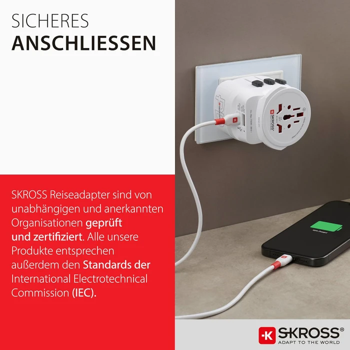 Skross World Travel Adapter PRO Light USB AC45PD - World, 1x USB-A, 1x USB-C