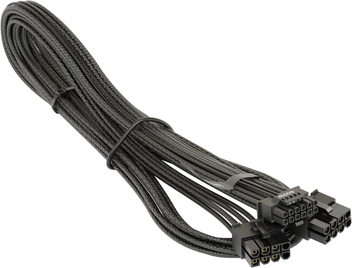 Seasonic 12VHPWR Cable, 600W PCIe 5.0 12VHPWR, 2x 8-Pin PCIe Stecker auf 16-Pin PCIe 5.0 12VHPWR Stecker, Adapterkabel, schwarz, 75cm