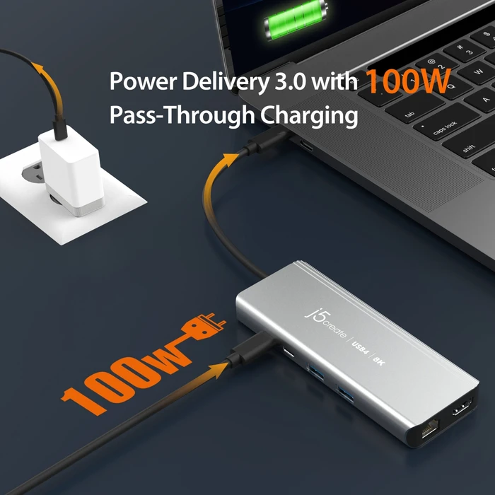 j5create USB4 6-in-1 Multi-Port Adapter, 8K USB PD 100W, USB4 [Stecker]