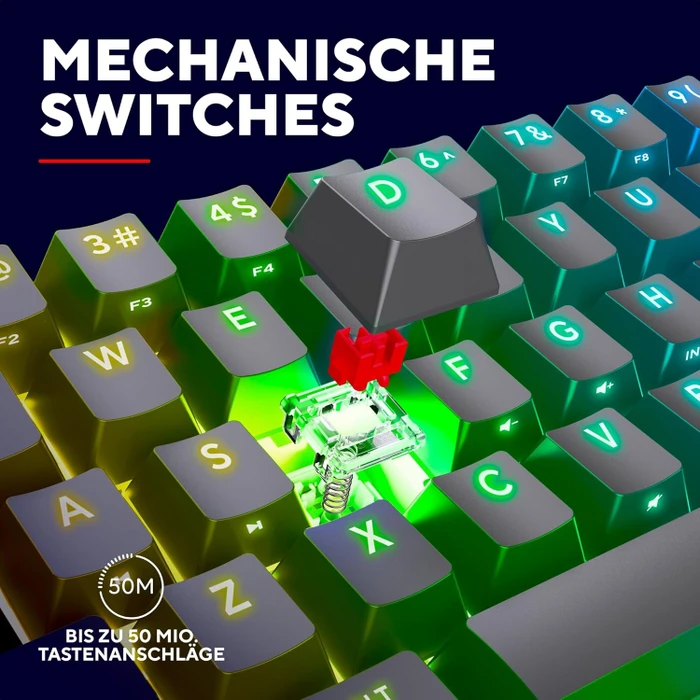 Trust Gaming GXT 1873 Revyn 60% Mini Wireless, grau/schwarz, LEDs RGB, Outemu Red, USB/Bluetooth, DE