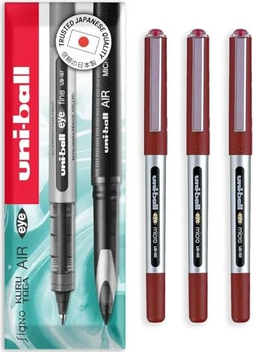 Uni-Ball Eye Micro UB-150 Tintenroller (Mine) rot/silber, 3er-Pack