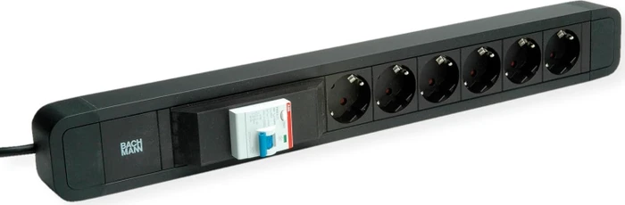 Bachmann Primo 2, 6-fach, FI-Schutzschalter, 2m, schwarz