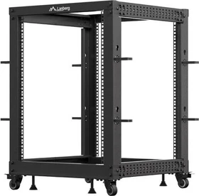 Lanberg Open Rack Series 19" Open Frame Rack 15HE, 4-Pfosten, mit Rollen, Flat Pack, tiefenverstellbar, 576-1033mm, RAL 9004, 657mm tief