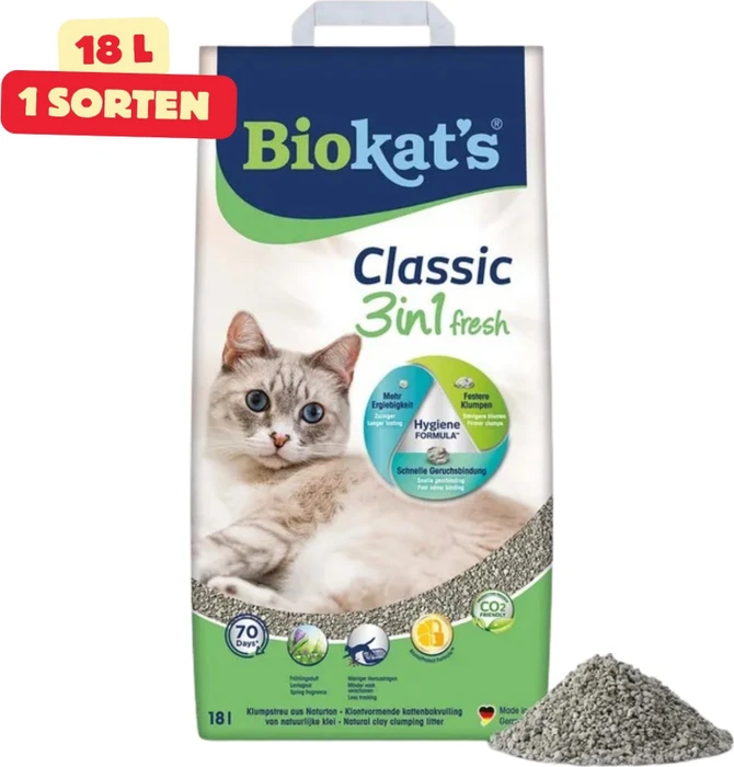 Gimborn Biokat's Classic 3in1 Fresh Katzenstreu, Frühlingsduft, 18l