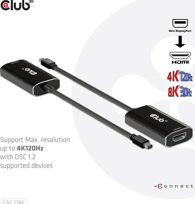 Club 3D Mini DisplayPort 1.4/HDMI 2.1 Adapterkabel schwarz, 0.2m