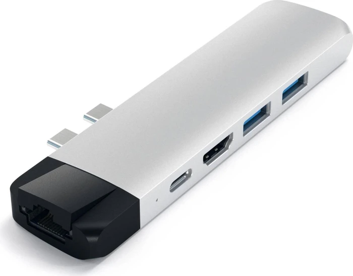 Satechi Aluminium Type-C Pro Hub Ethernet Adapter für MacBook Pro 2016/2017, silber, USB-C 3.0