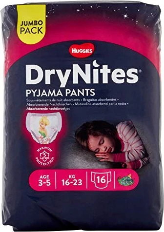 Huggies DryNite Girls Einwegwindel, 36M-5J, 16-23kg, 64 Stück (4x 16 Stück)