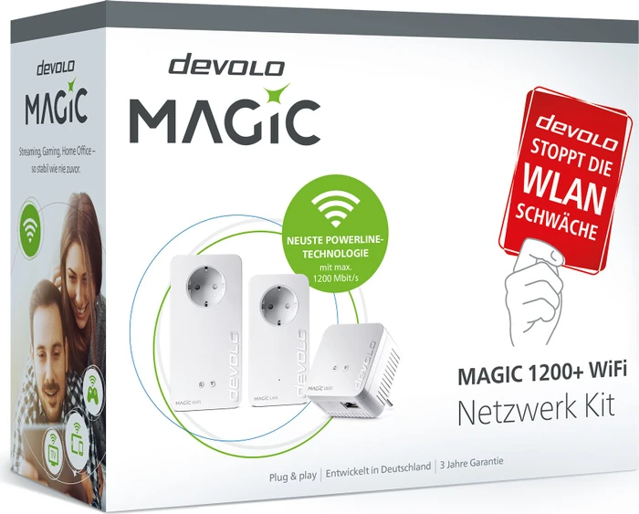 devolo Magic 1200+ WiFi Multiroom Kit / Netzwerk Kit, 2x Powerline/WLAN-Access Point und Powerline-Adapter Set, 3er-Bundle