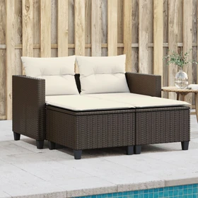 vidaXL Gartensofa mit Hockern 2-Sitzer braun